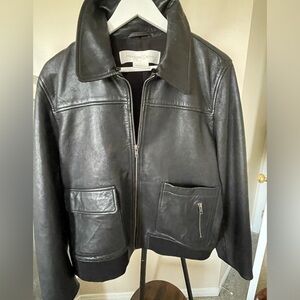 Treasure and Bond Black  Genuine Leather Bomber Jacket